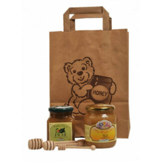 Paper bag with a teddy bear and Honey writing