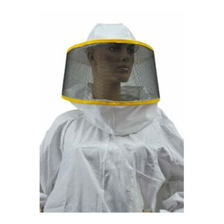 Professional, round, white gown mask.