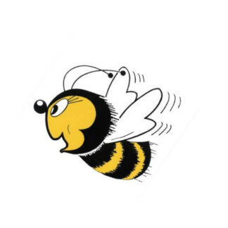 Small Happy Bee sticker / label 7x9 cm.