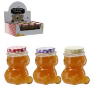 TEDDY BEAR-SHAPED GLASS JAR 80 ML WITH CAP IN VARIOUS COLOURS (PACK OF 24)