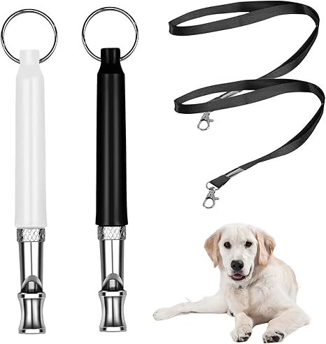 Fadbudss Pack of 2 Dog Whistles High Frequency Silent, Ultrasonic Against Barking Recall Effective Dog Training Dog Whistle with Adjustable Lanyard Training Aids for Dogs Whistles Black and White