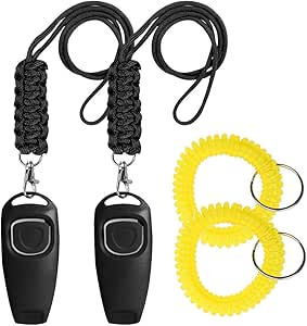 Voarge Pack of 2 Dog Whistles, High Frequency Dog Whistle with Clicker, Whistle Clicker Set, Dog Whistles with Lanyard