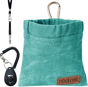 Dog Training Kit, Puppy Dog Treat Bag with Dog Clicker and Quiet Whistle with Lanyard, Handsfree Training Dog Treat Bag, Includes Carabiner, for Pet Puppies Outdoor (Peacock Blue)