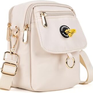 COOWONE Dog Treat Bag Waterproof with Poop Bag Holder, Multiple Pockets, Messenger Bag, Adjustable Thick Shoulder Strap, Dual Layer Crossbody Bag for Puppy Training Hiking, beige, Casual