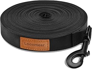 Looxmeer Recall Lead For Dogs, Robust Training Lead with Storage Bag, Hand Strap and D Ring Lobster Clasp, 3 m / 5 m / 10 m / 15 m / 20 m / 25 m / 30 m, Black and Neon Yellow