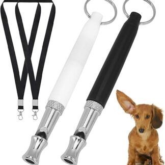 Pack of 2 Dog Whistles Rütter Recall Dog Whistle High Frequency Silent, Educational Aids for Dogs Whistles, Dog Whistles Bracelet, Metal Dog Whistle with Lanyard (Black and White)