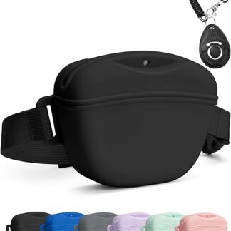 heouvo Dog Treat Bag with Training Clicker, Stronger Magnetic Closure Against Spills, 1.67 Cups Silicone Treat Bag, Belt Bag with Waist Belt for Pet Training, Walking, Walking