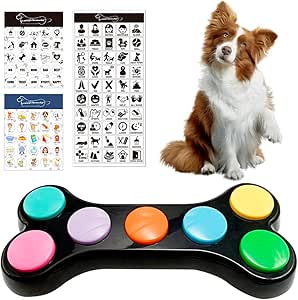 HOVCEH Set of 7 Colours Dog Communication Button, Buzzer with Recording Function, Dog Buttons for Talking with 100 Stickers, Dog Training Behavior Aids, Train Your Dog to Say