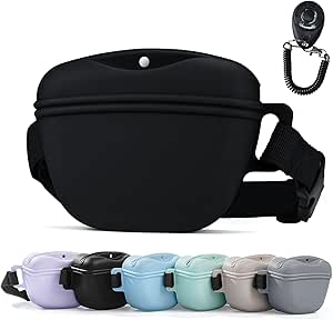 AOKLANT Pet Training Snack Bag with Updated Magnetic Clicker 2.0 Seal, 1.66 Cups Silicone Band Bag for Dog Snacks, Ideal for Training and Walking.