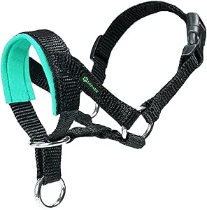 Dog Halter with Padded Fabric, Halter Collar for Dogs, Adjustable and Prevents Pulling (L, Green)