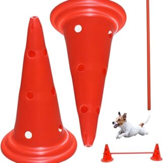 LejeMaek Dog Agilities Equipment Height & Width Adjustable Dog Craft Course Includes 2 Cones and 1 Cross Bar Outdoor Backyard Course for Training, Training Equipment