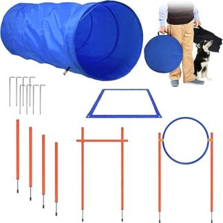 LZQ Agility Set Dog Obstacles Dog Training, Agility Equipment for Dogs, Agility Obstacles Training Set with Slalom Rods, Dog Tunnel, Adjustable Jump Ring