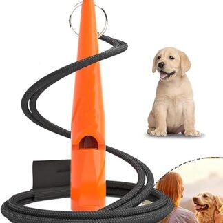 Hundepfeife, Hundetrainingspfeife mit Umhängeband, Hundepfeife mit lautem, klarem Ton & Langreichweiten-Sound, perfekte Langstrecken-Rückrufpfeife für die meisten Rassen, Orange mit schwarzem Seil