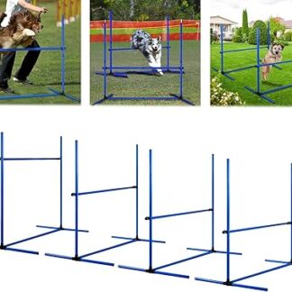 LZQ Agility Equipment Set for Dogs, Agility Hurdle Set Including 4 x Hurdles, Height Adjustable, Pet Training Set, Obstacles, Dog Training Set, Slalom Bars with Carry Bag, 104 x 70 x 101 cm, Blue