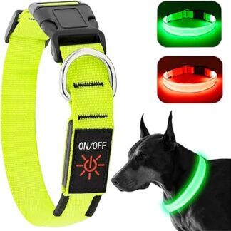 KOSKILL Light-Up Dog Collar, Rechargeable USB LED Dog Collar, Waterproof Luminous Dog Collar, Adjustable, Super Bright, for Medium Large, Dogs (Green, M)