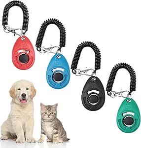 Pack of 4 Dog Clicker, Clicker Cat, Clicker Training Dog, Clicker with Large Button, Clicker Dog Training with Wrist Strap, for Dog Training, Also for Cats, Horses