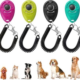 Coptiner 4 Pack Dog Clicker Dog Clicker Training Clicker Training for Cats Puppy Training Strengthen Positive Behavior Comfortable Grip Bracelet Design Portable (Black, Blue, Red and
