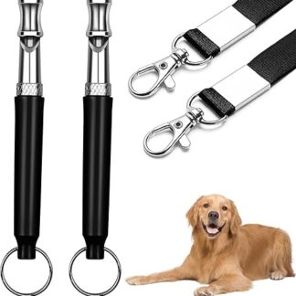Trusttread Dog Whistles with Lanyard, Adjustable Pet Training Whistle, Quiet Recall and Behavior Aid, Neck Strap for Outdoor (Black), Pack of 2