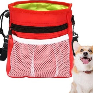 Dog training bag, treat bag for pet training, pet treat bag, dog bag with waist belt, shoulder strap, integrated waste bag dispenser, dog training and behaviour aid