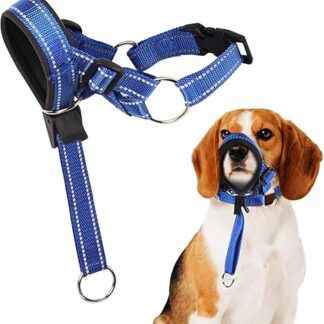 Dog Halter with Seat Belt, Adjustable Head Harness for Dogs, Padded Nose Band, Dog Halter Against Pulling, Anti Biting Barking (L)