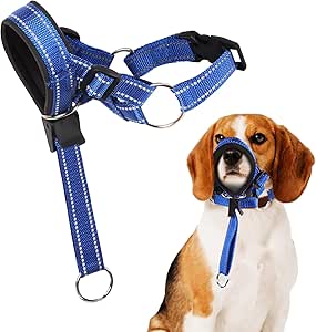 Dog Halter with Seat Belt, Dog Halter Against Pulling, Anti Biting, Adjustable Head Harness for Dogs, Padded Nose Band (M)