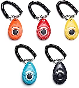 Toozey Dog Clicker, Pack of 5 Clickers With Wrist Strap, Clicker With Large Button, 5 Colours, Bonus E-book (English Language Not Guaranteed)