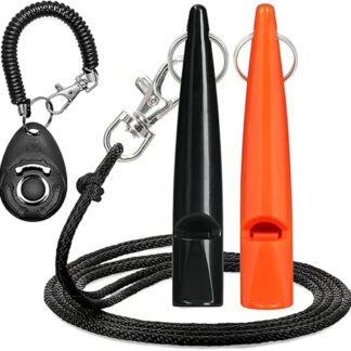 AHEJIOO Pack of 2 Dog Whistle Against Barking with Clicker and 1 Lanyard, Dog Whistle Rütter Recall, Adjustable Dog Whistle Against Barking, Loud and Far-Reaching, for Dog Training (Orange/Black)