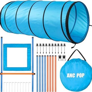 ANC Dog Agility Equipment Obstacle Training with Tunnel, Adjustable Hurdle Poles, Carry Bag