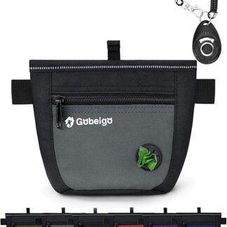 Gobeigo Dog Treat Bag and Training Clicker, Two Magnetic Closures to Prevent Spills, 2 Cups Treat Bag with Dog Waste Bag Dispenser, Metal Clip Belt Bag for Dog Walking