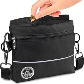 Dog is King dog treat bag with one-hand magnetic closure, 2 zip compartments, removable inner pocket, padded carrying straps, perfect for agility training, Black m