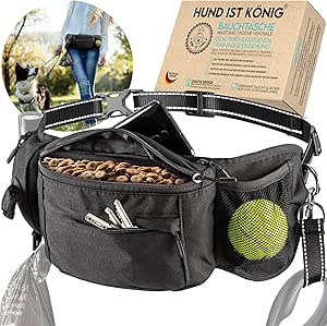 HUND IST KÖNIG Treat Bag for Dogs, Treats & Dog Accessories, Robust Bum Bag, Dog Food Bag with Waste Bag Dispenser, Mobile Phone Compartment & Strap for Flexible Lead