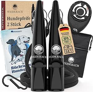 WEIDEBACH® 2 x Improved Dog Whistle 2.0 with More Stable & Louder Sound, Includes Clicker, Treat Bag and E-Book for Training with Dog, Standardised, Quality Band & Mouthpiece, Successful Recall