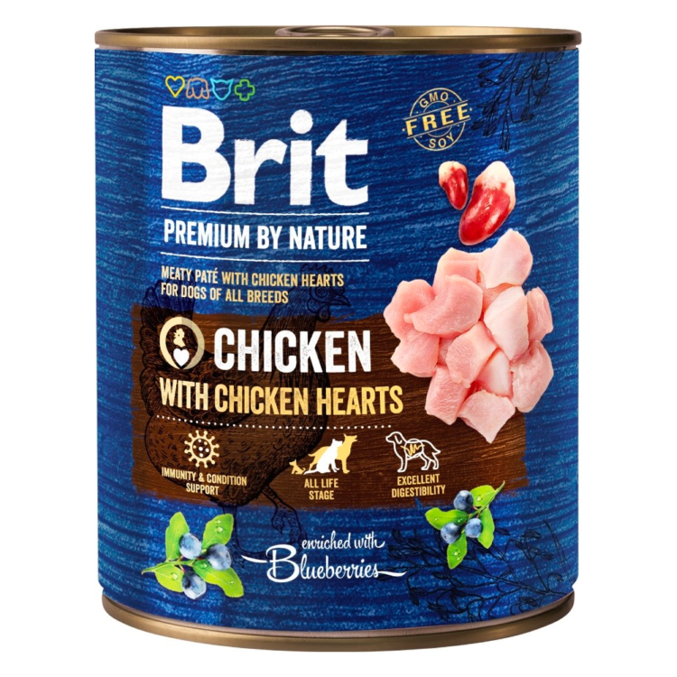 BRIT PREMIUM BY NATURE КУРИЦА И СЕРДЦА 800 Г БАНКА Влажный корм для собак без зерна с курицей