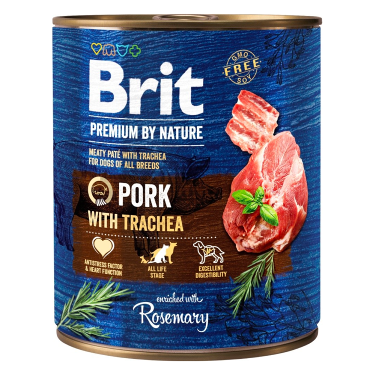 BRIT PREMIUM BY NATURE PORK & TRACHEA 800 г банка влажный корм для собак со свининой