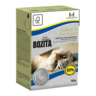 Bozita FELINE КОРМ ДЛЯ КОШЕК 190 Г ДЛЯ СОДЕРЖАНИЯ В ПОМЕЩЕНИИ И СТЕРИЛИЗОВАННЫЙ – КУСОЧКИ МЯСА В ЖЕЛЕ