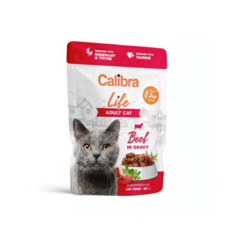 Calibra CAT LIFE POUCH Adult Beef In Gravy 85 г пакетик с высоким содержанием мяса, с говядиной в соусе для кошек