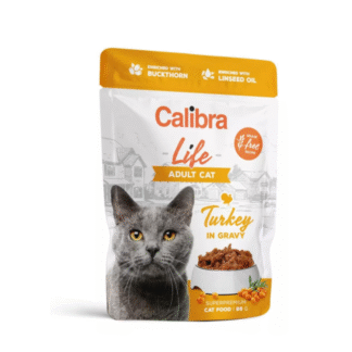 Calibra CAT LIFE POUCH ADULT TURKEY IN GRAVY 85 г пакетик с высоким содержанием мяса, с индейкой в соусе для кошек