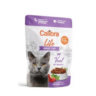 Calibra CAT LIFE POUCH Adult с телятиной в соусе, 85 г, пакетик с высоким содержанием мяса, с телятиной в соусе для кошек