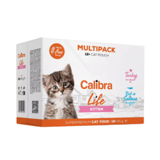 Calibra CAT LIFE POUCH KITTEN MULTIPACK 12 пакетиков по 85 г беззерновых с мясом в соусе для котят – 2 вкуса