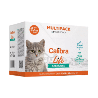 Calibra CAT LIFE POUCH STERILISED MULTIPACK 12 пакетиков по 85 г беззерновых с мясом в соусе для стерилизованных кошек – 2 вкуса