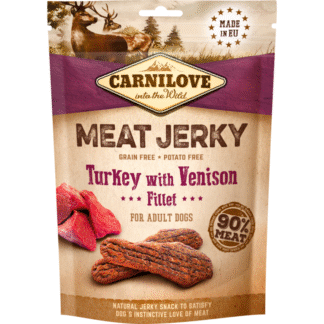 Carnilove JERKY TURKEY С ФИЛЕ ОЛЕНИНЫ 100 г вяленое лакомство из индейки с филе оленины для собак