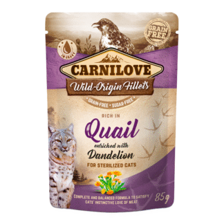 Carnilove QUAIL & DENDELION STERILIZED CAT BAG 85G корм с высоким содержанием мяса, с перепелами и одуванчиками