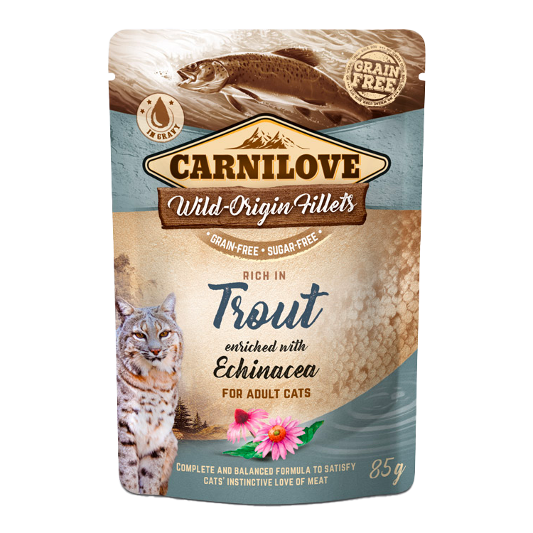 Carnilove TROUT & ECHINECEA CAT BAG 85 г влажный корм с высоким содержанием мяса, форелью и эхинацеей для кошек
