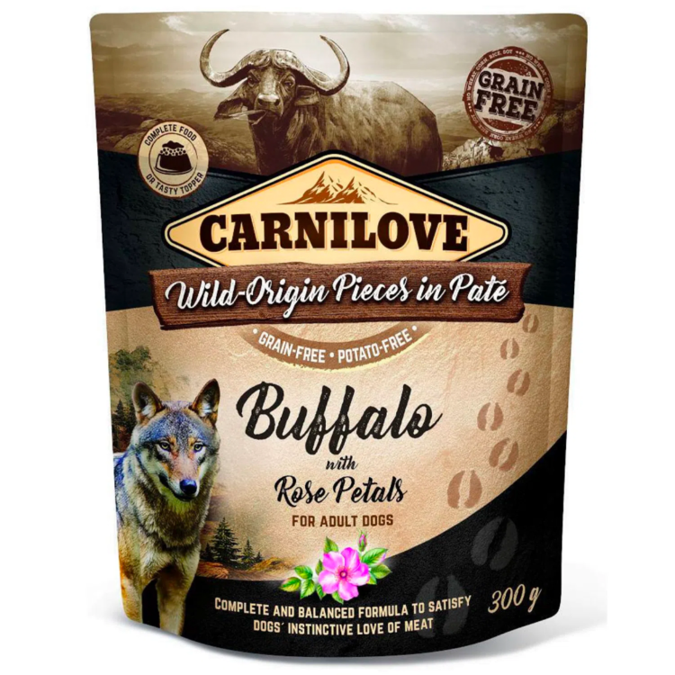 Carnilove DOG BAG BUFFALO & ROSE PETALS 300 г влажный корм для собак с мясом буйвола и лепестками роз