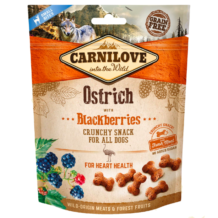 Хрустящие страусиные снеки Carnilove с ежевикой и свежим мясом 200 г. Хрустящие страусиные снеки с ежевикой
