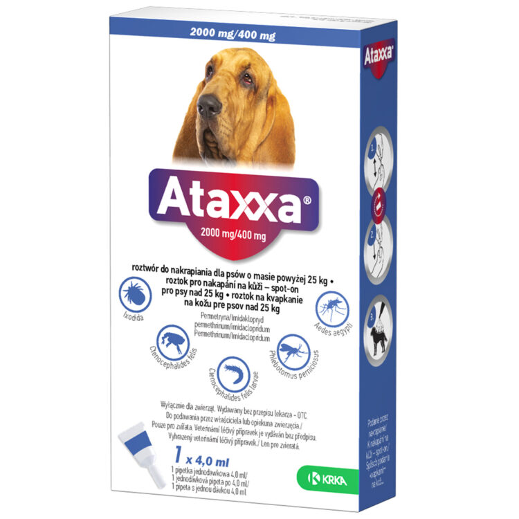 KRKA ATAXXA 2000 MG/400 MG SPOT-ON 4 ML капли от блох и клещей для собак весом более 25 кг (1 пипетка)