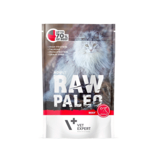 Vet Expert RAW PALEO CAT ADULT BEEF 100 г беззерновой влажный корм с говядиной и таурином для кошек