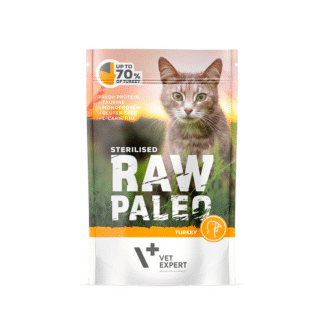Vet Expert RAW PALEO CAT STERILISED TURKEY MEAT 100 г беззерновой влажный корм с индейкой для кастрированных, страдающих избыточным весом и ожирением кошек