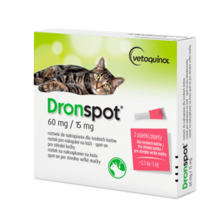Vetoquinol DRONSPOT 2 X 0,7 мл (60 мг/15 мг) капли от гельминтов для средних кошек