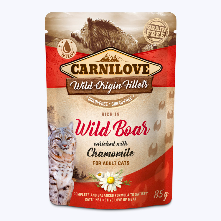 Carnilove BOAR & CHAMOMIL CAT BAG 85 г влажный корм с высоким содержанием мяса, дичью и ромашкой для кошек